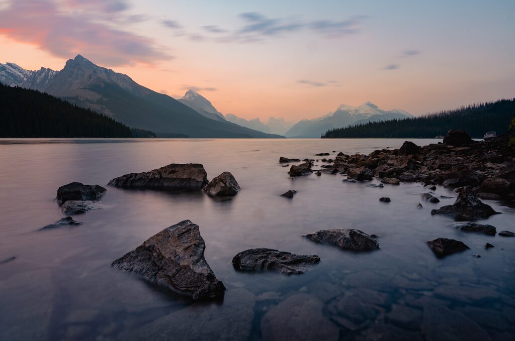 Still lake at dusk, Canadian Rockies
