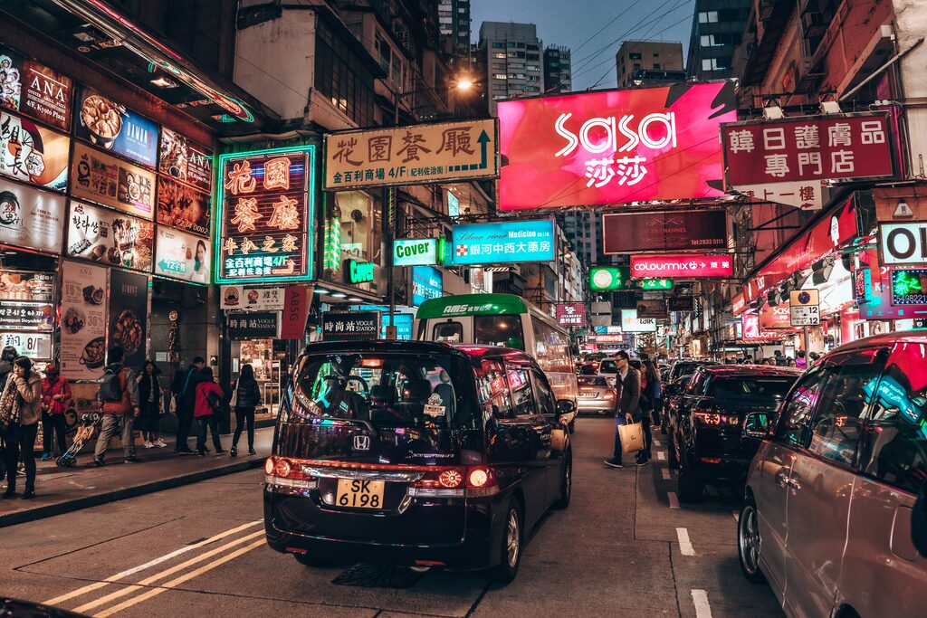 Neon street at night, Hong Kong