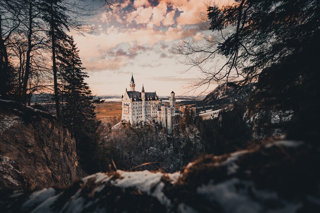 Neuschwanstein Castle through the trees, Bavaria