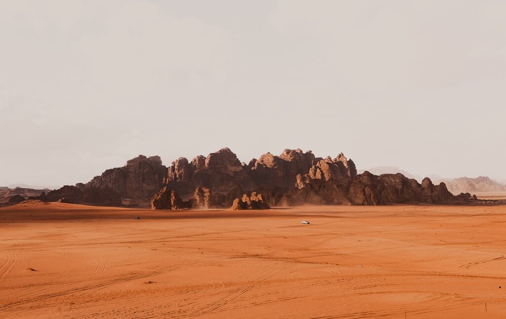Rock island in the sand, Wadi Rum, Jordan